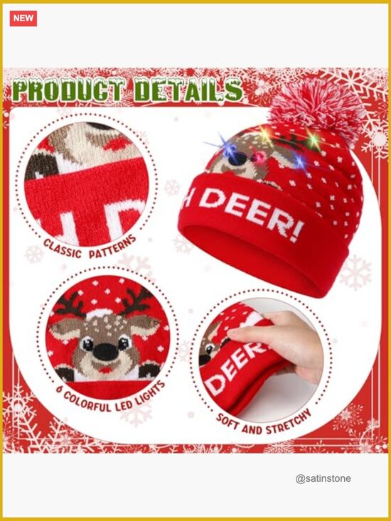 9 LED Light Up Christmas Beanie Hats Knitted Winter Hat for Party Adults main image 6